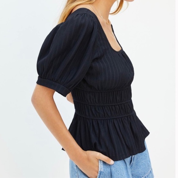 Maeve Tops - Maeve by Anthropology Black Puffy Short Sleeve Stretch Peplum Top Blouse Sz S
